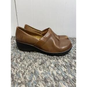 Born Shoes Womens 9.5 Leather Slip On Clogs Light Brown Comfort Work Office